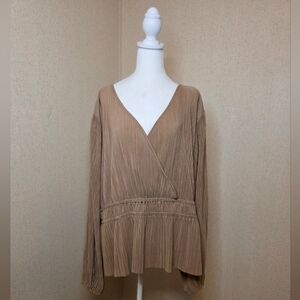 Eloquii Womens Brown Pleated Peplum V-Neck Pullover Blouse Top Sz:26 I